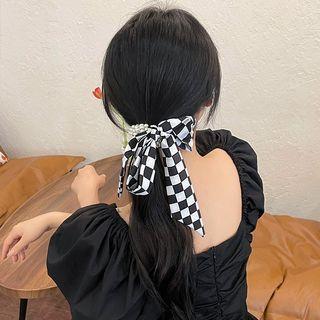 Bow Checker Fabric Headband Black & White - One Size