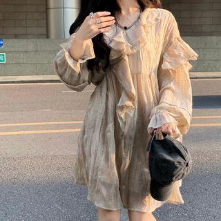 Long-sleeve Ruffled Mini Smock Dress