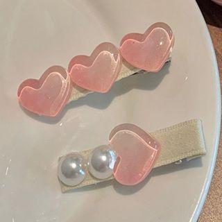 Set Of 2: Faux Pearl / Heart Resin Hair Clip (various Designs) Set Of 2 - Pink - One Size