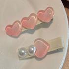 Set Of 2: Faux Pearl / Heart Resin Hair Clip (various Designs) Set Of 2 - Pink - One Size