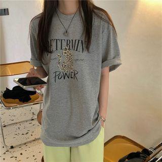 Short-sleeve Crew Neck Lettering T-shirt