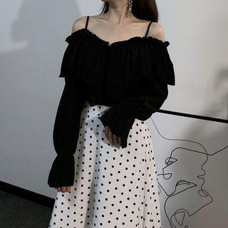 Puff-sleeve Cold Shoulder Blouse Black - One Size
