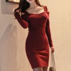 Cold Shoulder Long-sleeve Mini Sheath Dress