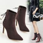 Pointy Toe Lace Up High Heel Short Boots