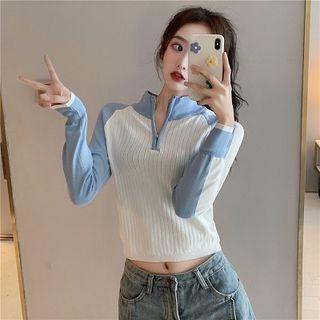 Color-block Zip Long-sleeve Top