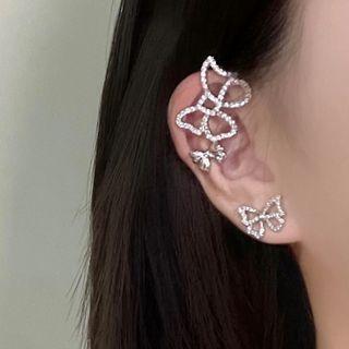 Rhinestone Butterfly Ear Cuff / Earring