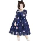 Strapped Jellyfish Print Frill Trim A-line Dress / Chiffon Jacket