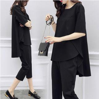 Set: Short-sleeve Dip Back Top + Cropped Pants