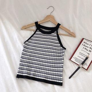 Color-block Striped Slim-fit Halter Tank Top