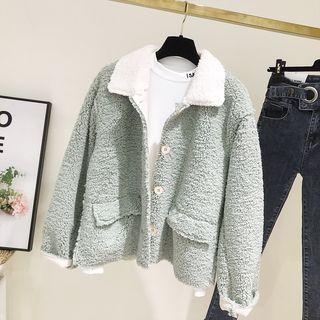 Fleece Buttoned Jacket Green - One Size