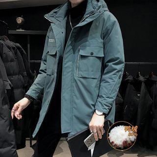Long-sleeve Plain Hooded Padded Coat