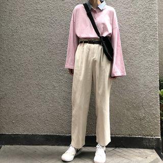Long-sleeve Polo Shirt Crop Wide Leg Pants