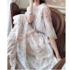 Floral Print Ruffle Hem Short-sleeve Midi A-line Dress