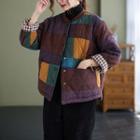Color Block Plaid Quilted Jacket