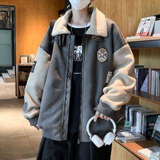 Patched Fleece Panel Zip-up Jacket