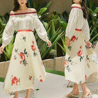 Midi Accordion Pleat Flower Print Skirt