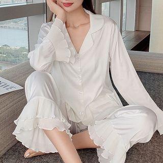 Loungewear Set : Long-sleeve Ruffle Shirt + Pants
