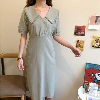 Lace Trim Collar Asymmetric Buttoned A-line Dress