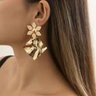 Flower Shirred Square Alloy Dangle Earring 2616 - 1 Pair - Silver - One Size