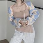 Argyle Shrug / Asymmetrical Camisole Top / Straight Leg Sweatpants