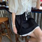 Lace-hem Elastic-waist Mini Skirt Black - One Size