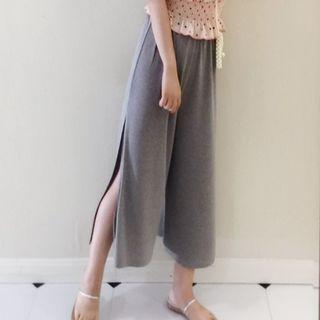 Slit Cropped Wide-leg Pants K265 - Gray - One Size
