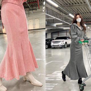 Set: Corduroy Zip-up Hoodie + Maxi Mermaid Skirt