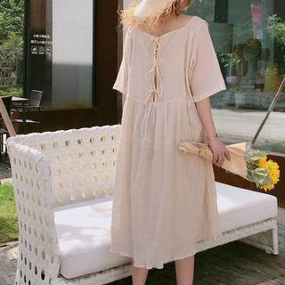 Elbow-sleeve Tie-back A-line Dress