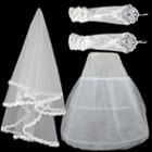 Set Of 3: Wedding Veil + Gloves + Petticoat Crinoline