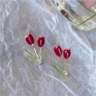 Flower Stud Earring 1 Pair - S925 Silver Needle - Red - One Size