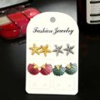 Set: Alloy Starfish / Scallop Earring (2 Pairs) Multicolour - One Size
