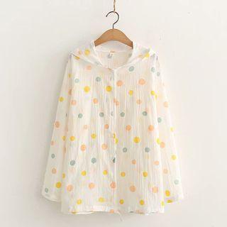 Dot Print Button-up Hooded Jacket