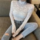 Lace Turtle-neck Long-sleeve Top