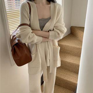 Open-front Cardigan / Knit Wide Leg Pants