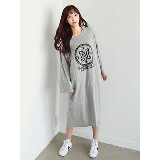 Lettering Long Cotton T-shirt Dress