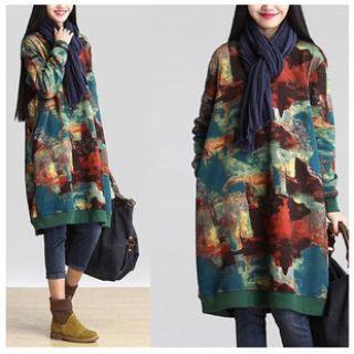 Long-sleeve Painted Pullover Dress