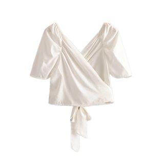 Puff-sleeve Back-tie Top