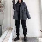 Plaid Lettering Buckled Blazer