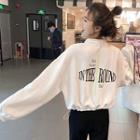 Lettering Drawstring Polo-neck Sweatshirt