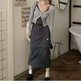 High-waist Cargo Skirt / Long-sleeve Plain Cardigan / Plain Camisole Top