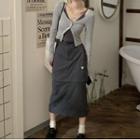 High-waist Cargo Skirt / Long-sleeve Plain Cardigan / Plain Camisole Top