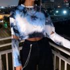 Long Sleeve Tie-dyed Distressed Crop Top