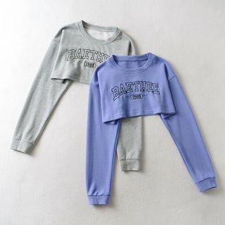 Letter Embroidered Crop Sweatshirt