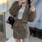 Plaid Blazer / Asymmetrical Skirt / Knit Tank Top