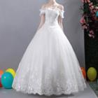 Embroidered Short-sleeve Off-shoulder Wedding Ball Gown