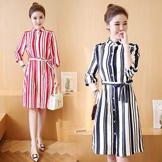 3/4-sleeve Pinstripe Dress