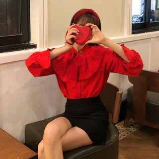 Lace Panel Blouse Red - One Size