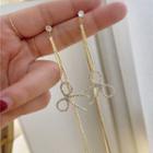 Bow Rhinestone Fringed Earring 1 Pair - 925 Silver Needle - Gold - One Size