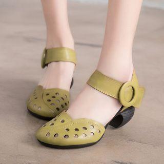 Low-heel Cutout Buckle Sandals