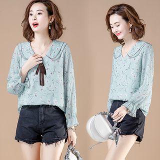Long-sleeve Floral-print Chiffon Top